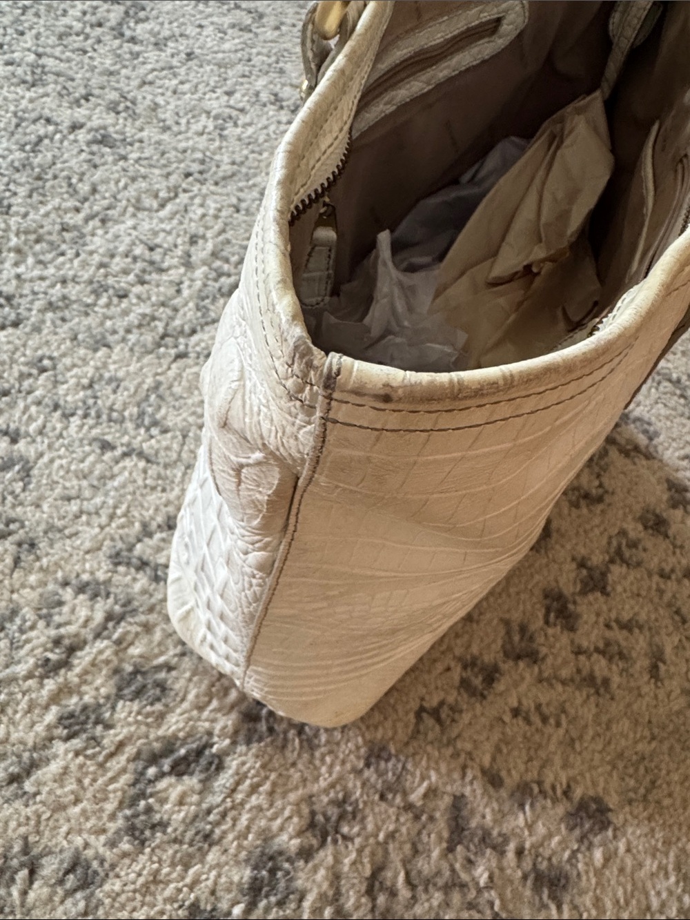 Brahmin Melbourne Croc Embossed Leather Tote Bag Linen Cream Gold - Picture 10 of 12